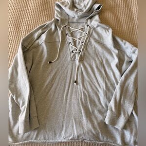 Aerie Light Gray Lace-Up Hoodie